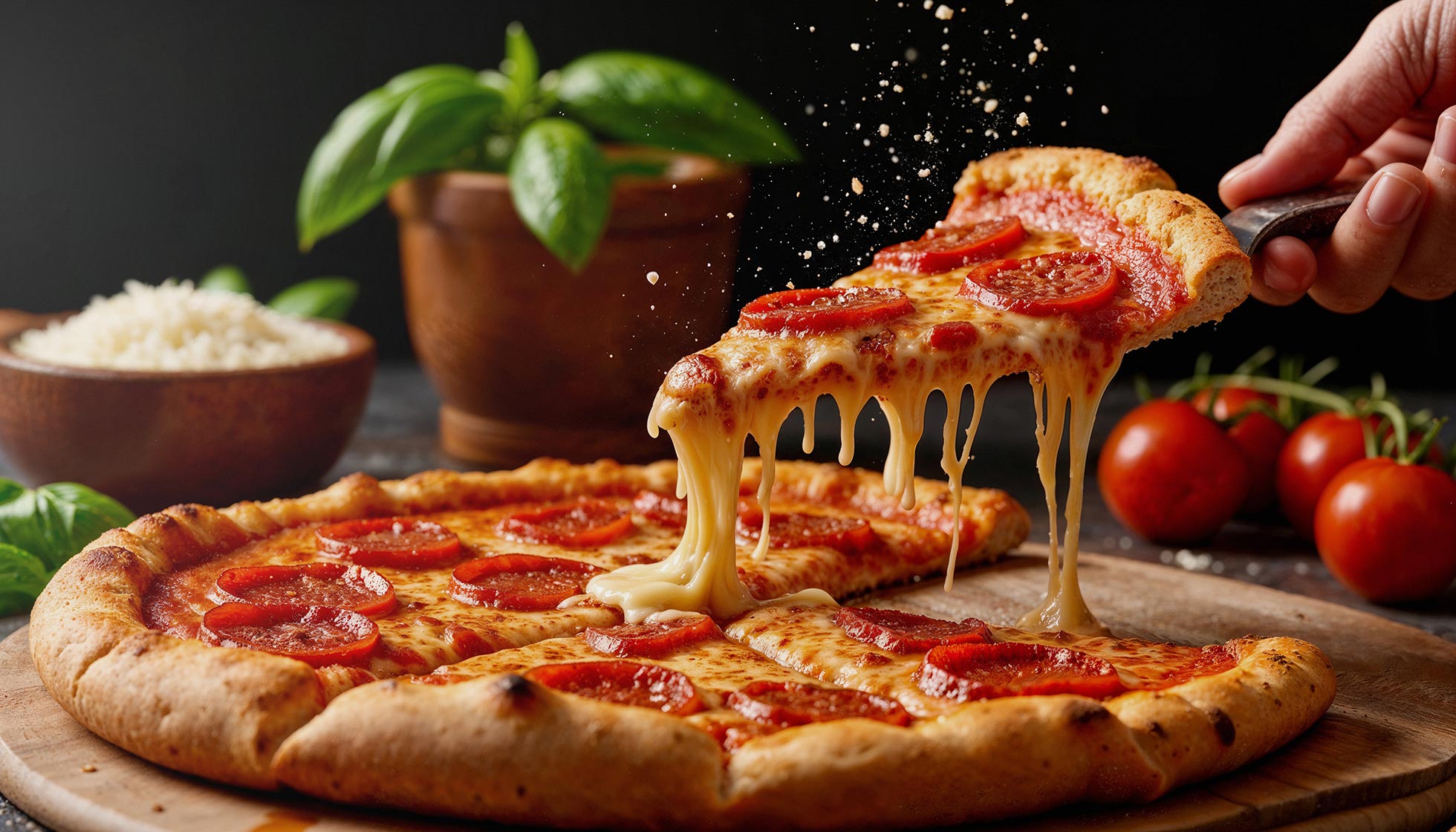 Pizza pepperoni con formaggio filante